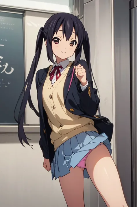 (((picture perfect))), 1girl, solo, azusa nakano, , jacket, looking at viewer, smile,miniskirt,(((lift skirt,panties)))