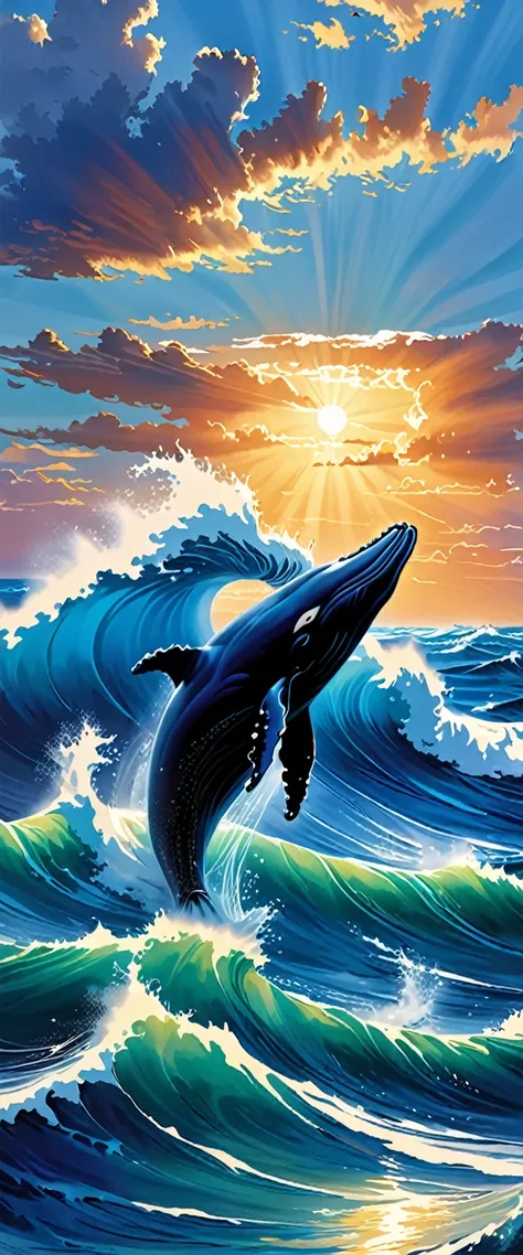 Gentle breezes gather together and become the blue of the sky. Raging waves pile up and become the blue of the sea. If it is filled with our prayers, the blue of hope that all our parents have longed for will be revived.　A giant whale jumping