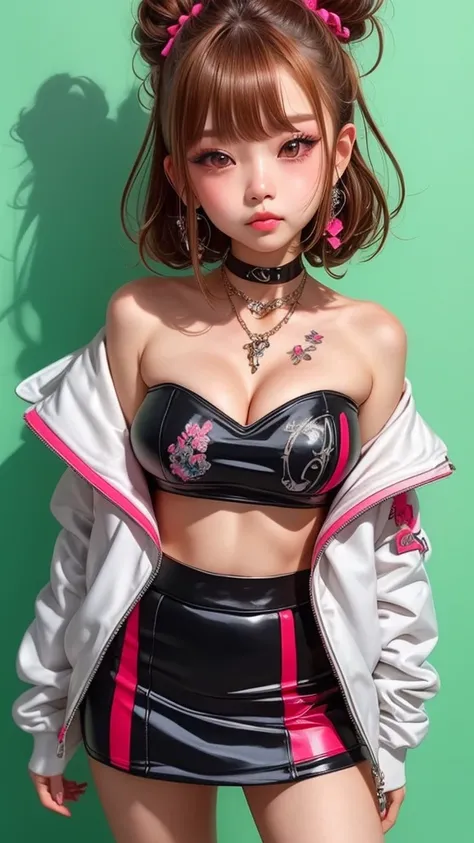 The character costume is KPOP, Hallyu, K-pop anime art style, Hallyu frontline style, Hallyu art style, kpop style, official artwork, Chibi art, Pisif, Blackpink style, cute.     KPOP artwork in various poses, The popularity of Pisif art station, 16 year o...