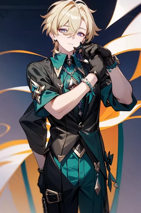 score_9,score_8_up,score_7_up,aventurine_(honkai:_star_rail),1boy,blonde_hair,short_hair,hair_between_eyes,multicolored_eyes,black_gloves,collared_shirt,earrings,aqua_shirt,fur_trim,bracelet,neck_tattoo,clothing_cutout,two-tone_eyes,
Show less