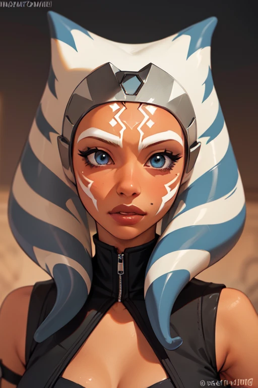 (masterpiece, best quality), 1girl, beautiful face,   ahsoka_tano, orange skin, facial mark, tattoo