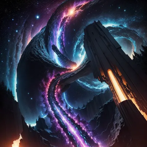 Torii, Infinite Length of the Universe, Infinite Galaxy, Dangerous Black Hole, Exploding Supernova, Floating Star, Infinite Staircase, Starry Nebula, Disturbing Movie Atmosphere, Negative Dark Mode, Matrix Atmosphere, Cloud Storm Swirling Digital Code