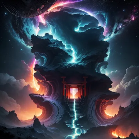 Torii, Infinite Length of the Universe, Infinite Galaxy, Dangerous Black Hole, Exploding Supernova, Floating Star, Infinite Staircase, Starry Nebula, Disturbing Movie Atmosphere, Negative Dark Mode, Matrix Atmosphere, Cloud Storm Swirling Digital Code