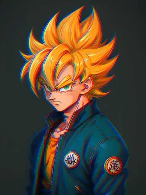 1man, solo, (masterpiece), best quality, ultra-detailed, son goku from dragon ball z, super saiyan hair, yellow hair, retro styl...