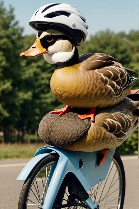 Duck on a bike with helmet animated format