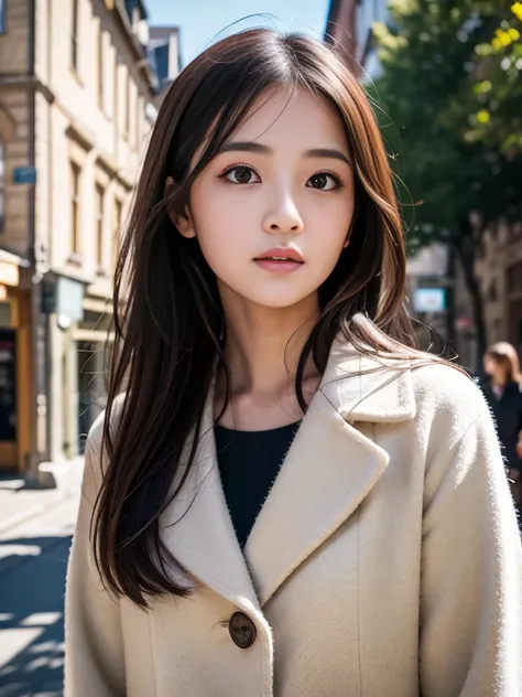  (8K, RAW Photos, Highest quality, masterpiece:1.3), (Realistic, photo-Realistic:1.4), (Highly detailed 8K wallpaper), Sharp focus, Written boundary depth,
 Japanese Idols,very cute, Baby Face,(coat:1.3),(Long Hair :1.3), Upper Body, Highly detailed face a...