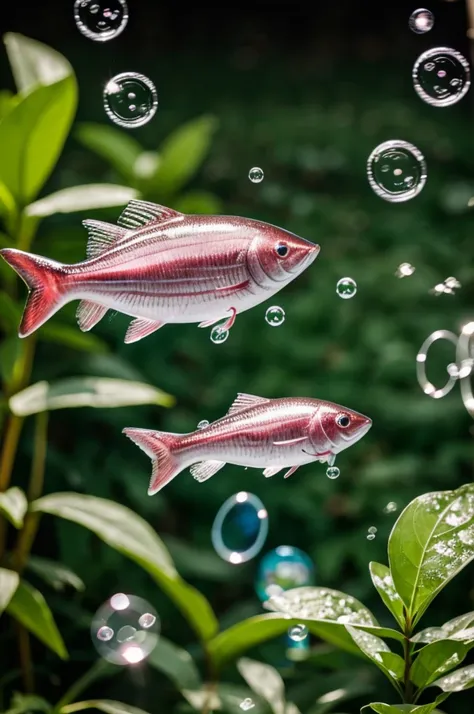 Lake image of a small silverside among the plants blowing bubbles and smiling