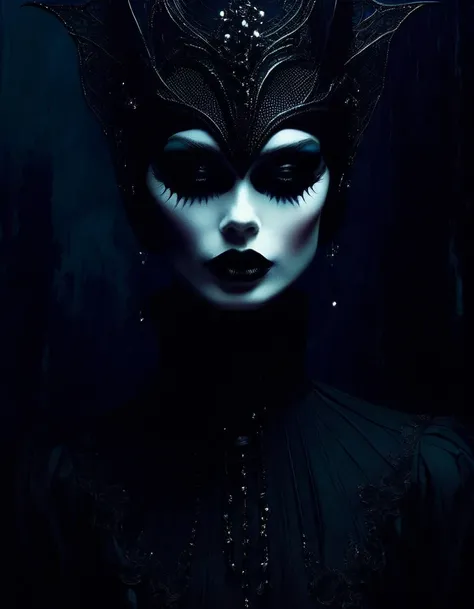 Darksynth aesthetic, minimalist background, gothic makeup, strange fashion photography, masterpiece. evening, (art inspired by Bill Sienkiewicz). oil painting)
