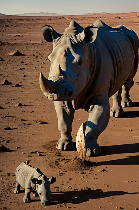 A half-cow rhino on Mars eating a dog with the head of a shark and the body of a worm