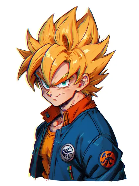 1man, solo, (masterpiece), best quality, ultra-detailed, son goku from dragon ball z, super saiyan hair, yellow hair, retro styl...