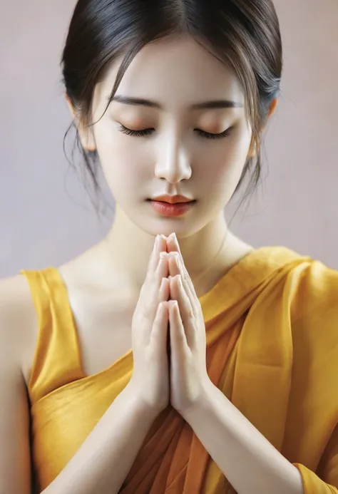 prayer　joining hands in prayer　buddhism　girl　ultra-realistic