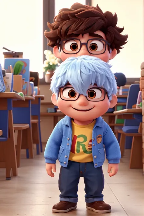 1 student boy, glad, fluffly, happy, disney pixar 3d style