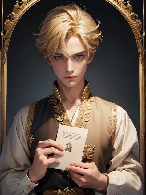 Help me make the cover of my book that is about a blonde prince who is somewhat serious while holding a letter 