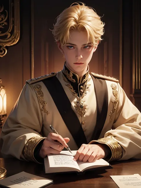 Help me make the cover of my book that is about a blonde prince who is somewhat serious while holding a letter 