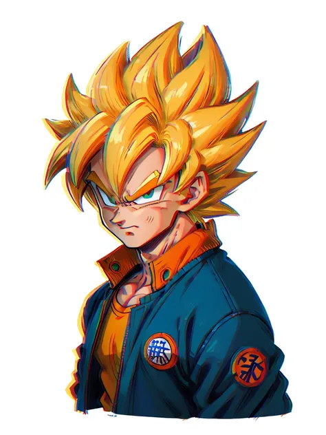 1man, solo, (masterpiece), best quality, ultra-detailed, son goku from dragon ball z, super saiyan hair, yellow hair, retro styl...