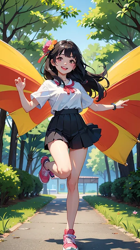 ((Highest quality)), ((masterpiece)), (detailed), 
((Highest quality)), ((masterpiece)), (detailed), 
Running black-haired girl、youth、Summer Outfit、fine、bright、smile、Speed
