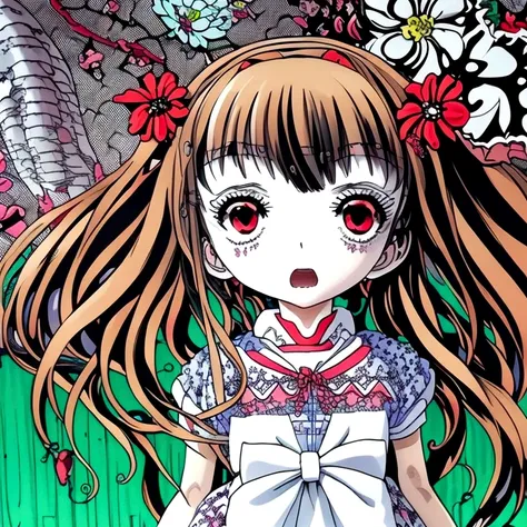 close-up, surreal, a shintaro kago, a school girl, horror anime, horror manga, surrealism etc