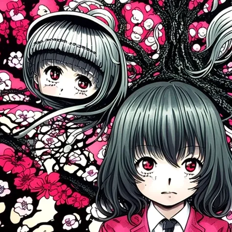 close-up, surreal, a shintaro kago, a school girl, horror anime, horror manga, surrealism etc