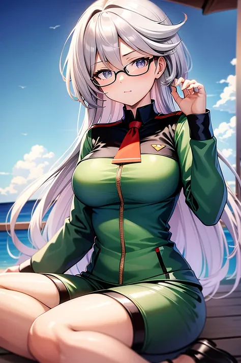 highest quality, masterpiece, big breasts, swimwear, character portrait, glasses