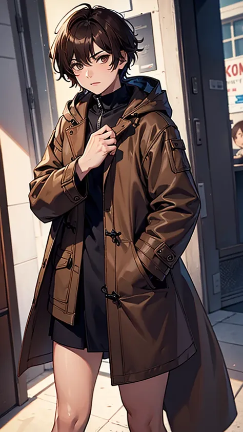 male, robes parka coat, short brown hair, brown eyes 8k ultra reality