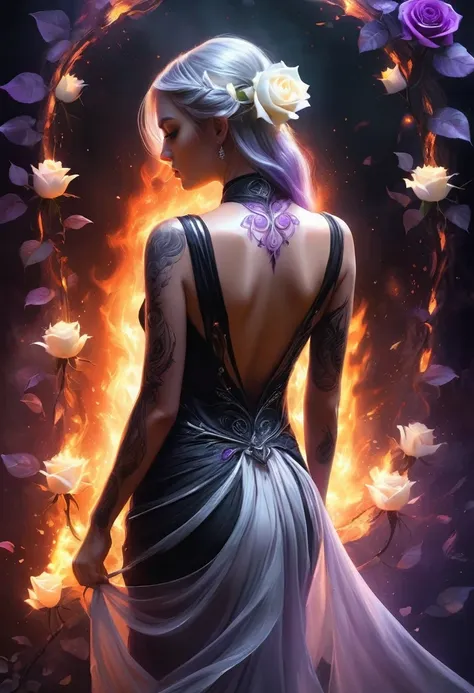 arafed, dark fantasy art, fantasy art, goth art, a picture of a tattoo on the back of a female elf, a glowing tattoo of a ((whit...