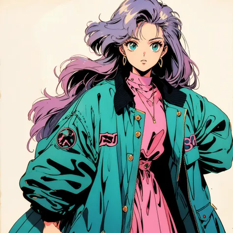 Anime Girls, 90s Anime, Vintage classic anime aesthetic, Jacket, fashionable, dress, Jacket over dress