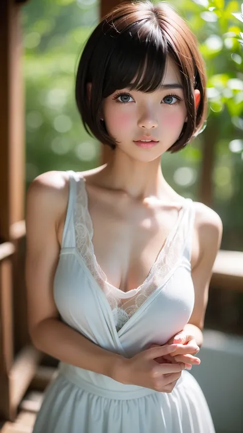 ((sfw: 1.4)), ((sfw, extra short hair, sidelocks-hair, 1 Girl)), Ultra High Resolution, (Realistic: 1.4), RAW Photo, Best Quality, (Photorealistic Stick), Focus, Soft Light, ((15 years old)), ((Japanese)), (( (young face))), (surface), (depth of field), ma...