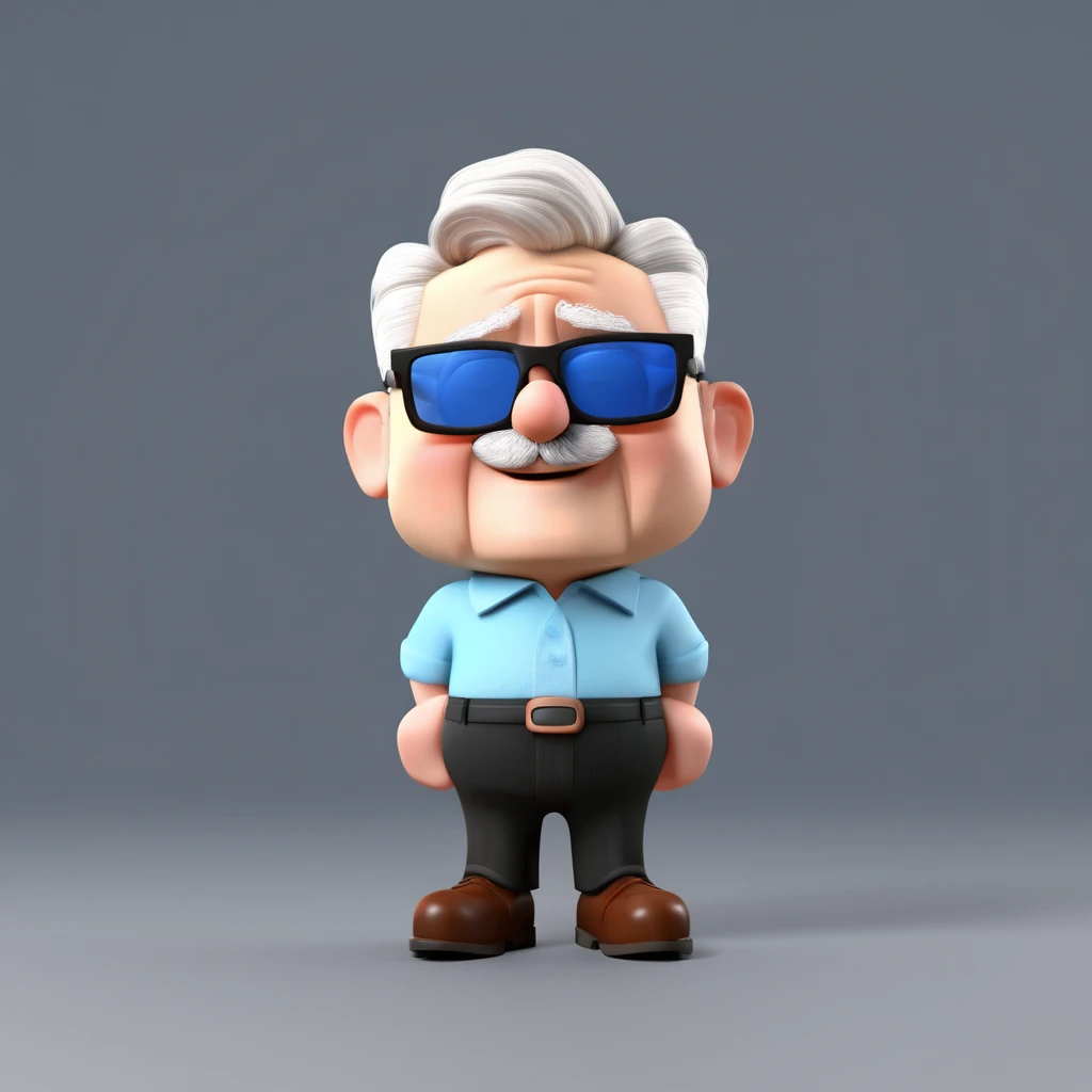 Cartoon character of a little old man in sunglasses and blue shirt, animation character, stylized character, animation style rendering, 3d stylized, Stylized 3D rendering, toon render screenshot, 3d character, 3d character, Stylized 3D rendering, 3D charac...