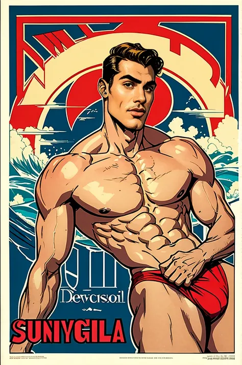 vintage gay poster with a man with man swimsuit