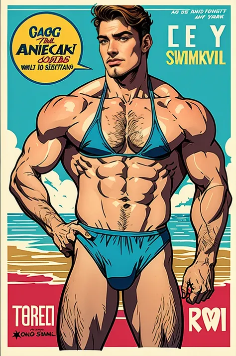 vintage gay poster with a man with man swimsuit