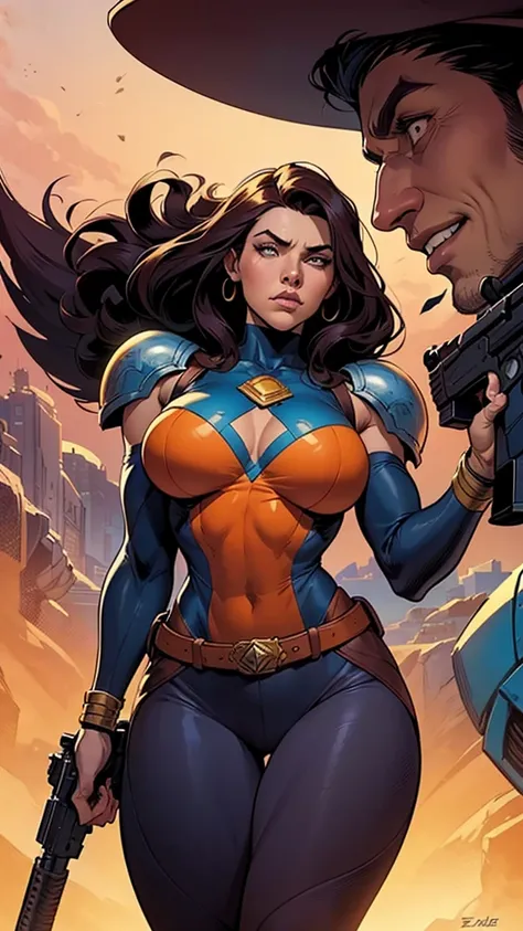 a close up of a cartoon of a woman with a gun, artegerm comic, zenoscope, Chris Moore. artegerm, by Eddie Mendoza, beautiful comic art, not artegerm style, ivan talavera and artegerm style, Artegerm and Warren Louw, artegerm e lois van baarle