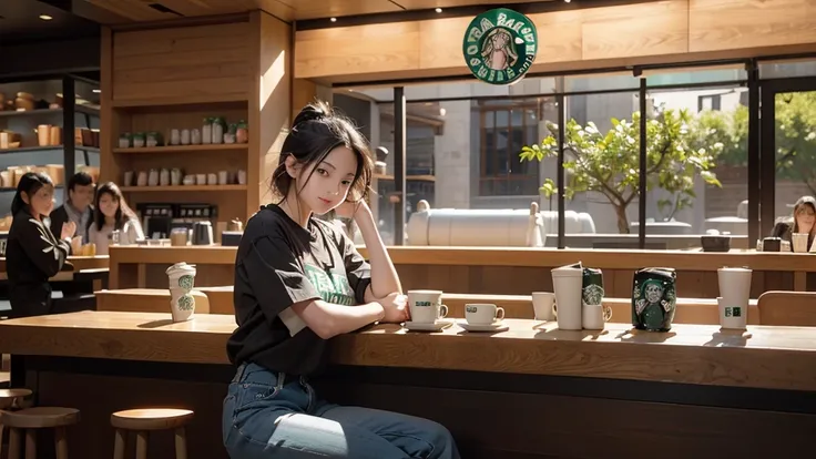 8K、RAW Photos、Highest quality、Super detailed、Super Resolution、Ultra HD、8K壁紙、Amazing details
(((Inside the Starbucks store)))、Woman sitting at a table by the window、16-year-old girl、Girls&#39; High School Uniforms、Eat cake、Drink coffee、smile((Emphasize clea...