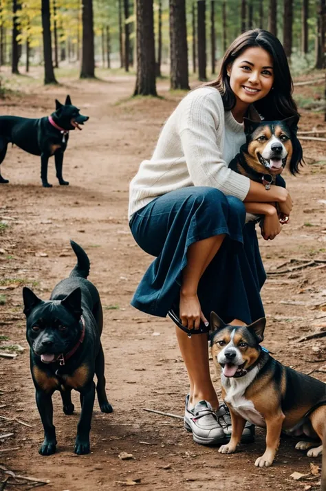 A woman with dogs around 