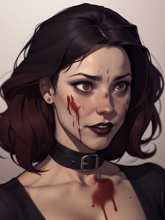 a drawing of a woman with blood on her face and a bloody collar, charlie bowater art style, arte do personagem Charlie Bowater, lois van rossdraws, Ross Draws 1. 0, female vampire, Carmilla Vampira, artgerm e rossdraws, style of charlie bowater, Vampire gi...