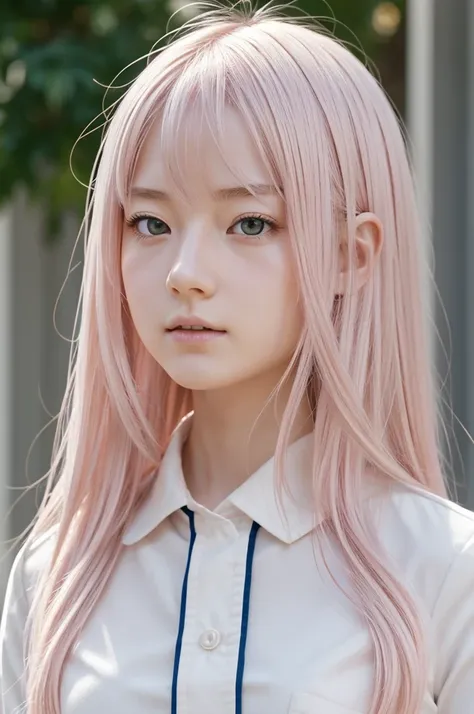 delicate face, animated face, By Kohei Horikoshi, Upper part of the body, Human, girl, two hands, soft pink eyes, very long white and neat hair, pale skin, MHA uniform, high quality, ultra detailed, dynamic poses, front angle, beautiful light and shadow, d...