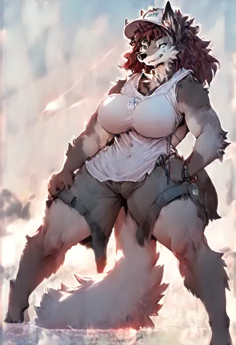 arctic fox as a busty furry tomboy