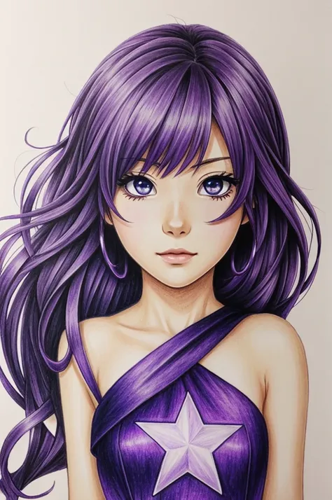 drawing of an anime girl with purple hair and a star dress
