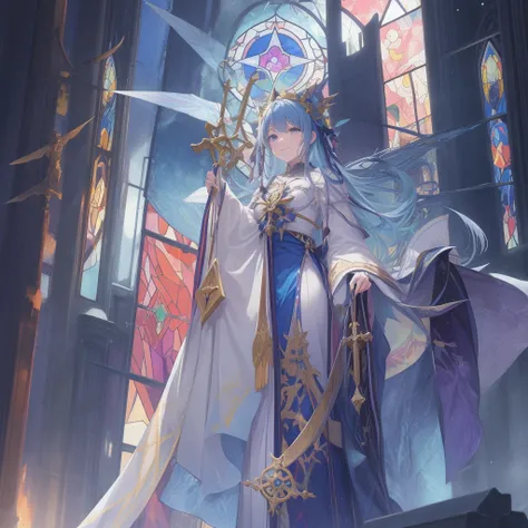 tarot
justice
axis、young woman、smile、Blue Hogow、Cathedral in the background((Stained glass))、Valentine&#39;s Chocolate、Surrounded by believers、Light tones、Gothic style、Decorative edging design。
,Add_Details:1, Add_Details:0, Add_Details:0.5