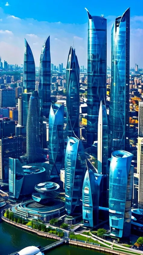 City with very futuristic buildings