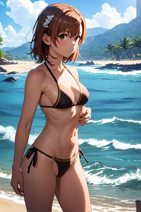 (highest quality:1.5, high resolution, 超high resolution, 4k, detailed lighting, shaders), nsfw misaka mikoto,　solo shorthair　bro...