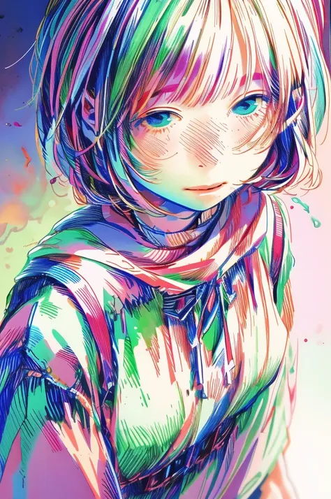 (masterpiece, best quality), 1girl,   watercolor, lineart, rough sketch, rgb, chromatic aberration