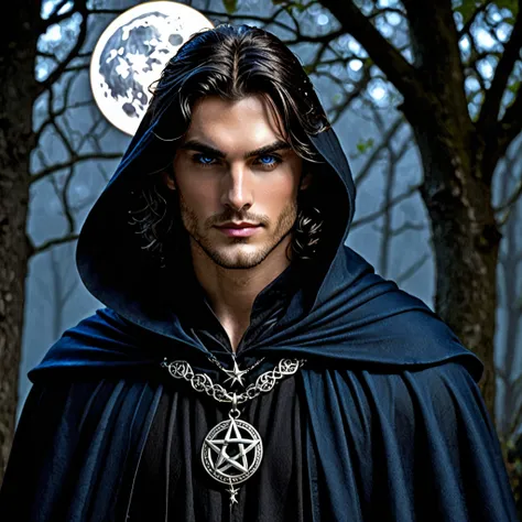 badass clothing: Lorcan wears a black cloak of light fabric that flows around him., with the symbol of Tenebra – a pentagram surrounded by phases of the moon – embroidered in silver on the chest. Under the cloak, he wears practical, dark clothes, suitable ...