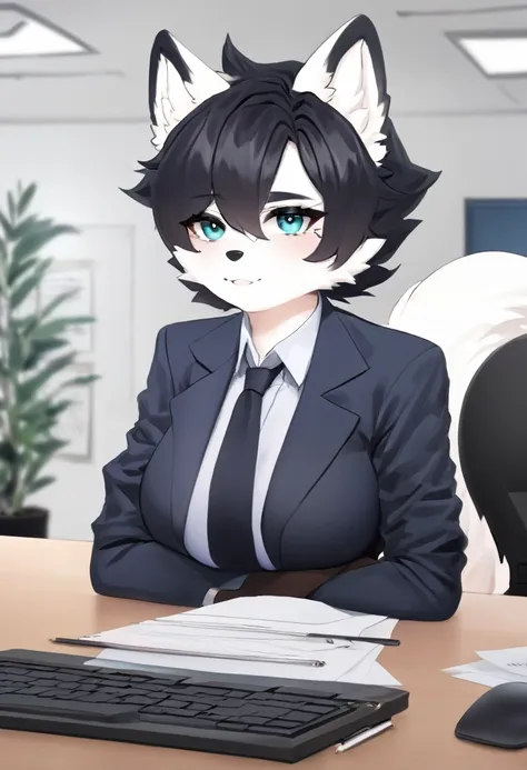 arctic fox as a big titty cute office tomboy