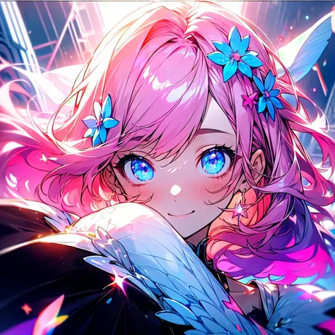 (Beautiful and aesthetic:1.2)、(1 Girl:1.3)、（Black and pink hair:1.2)、Wearing a wedding dress、Cosmoiracle、happinessそうなsmile、smile、happiness、Cosmosが咲き誇る、Fantastic space、