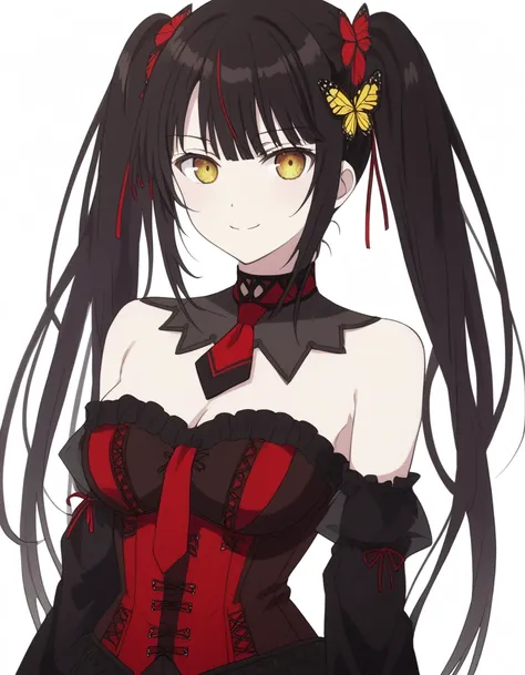 white background, 正面, no scenario, gazing at viewer,, kurumitokisaki, tokisaki kurumi, bblack hair, eyes red, long hair, twintai...