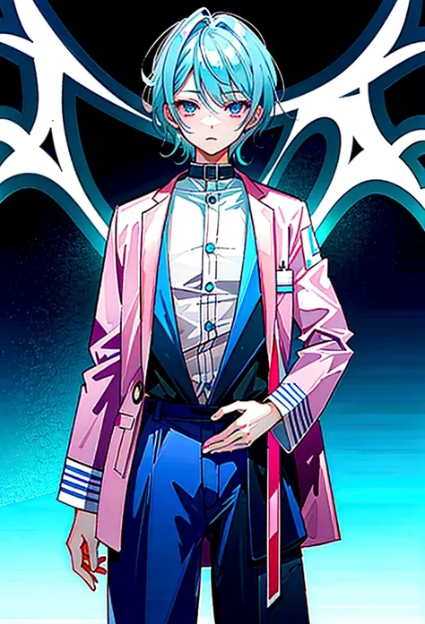 Male boy  transparent light blue hair with pink eyes) (