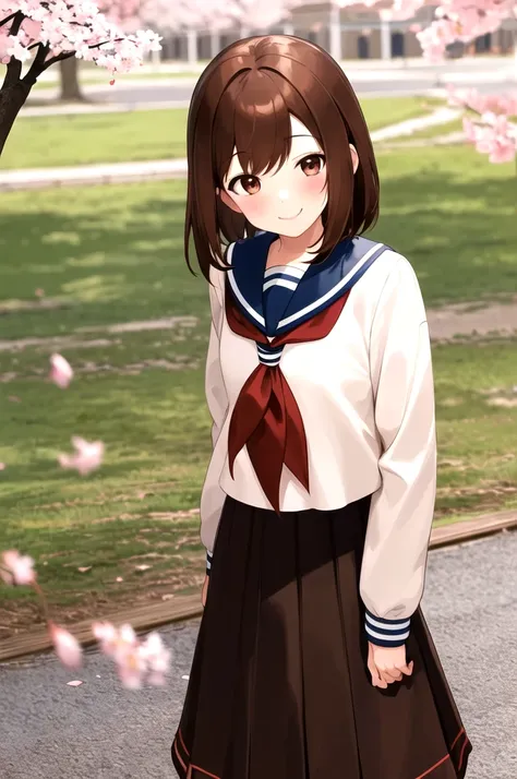 what is, one girl, alone, brown hair, parted bangs, amount, brown eyes, blush, smile, seraphim, sailor collar, red neckerchief, ...