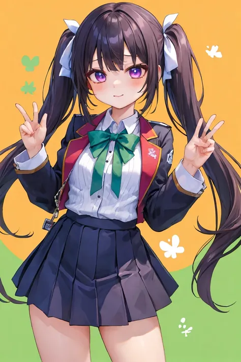 uniform、green long hair、twin tails