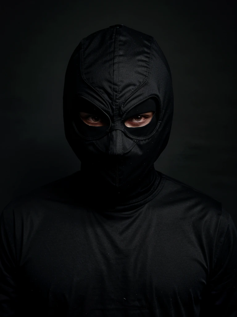 mysterious masked man wearing black in the dark