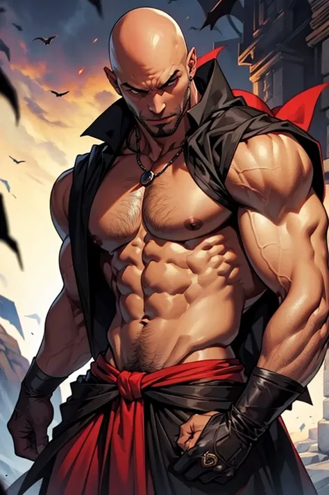 black man vampire loincloth sorcerer red magic muscular bald